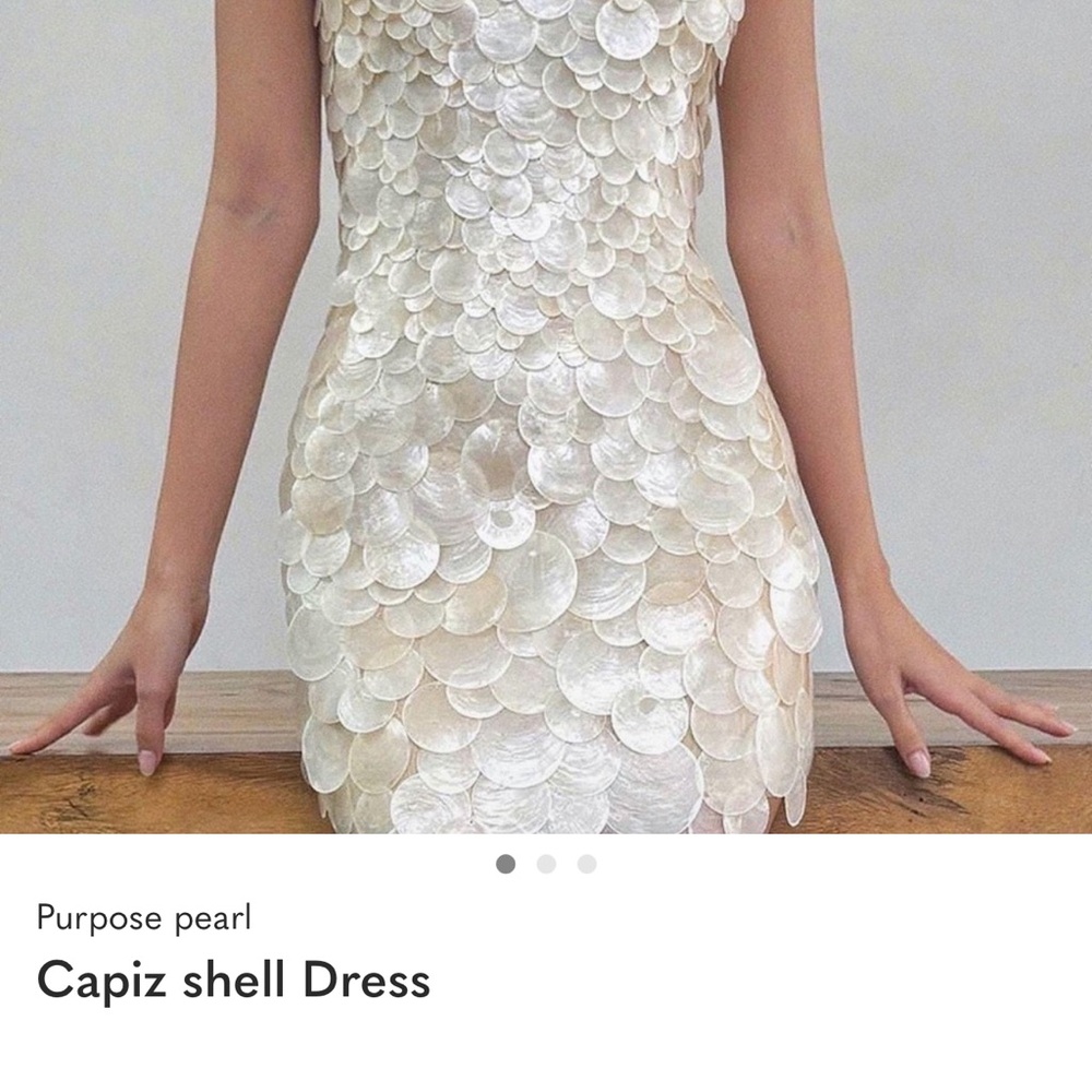 Capiz Shell Mini Dress in Cream